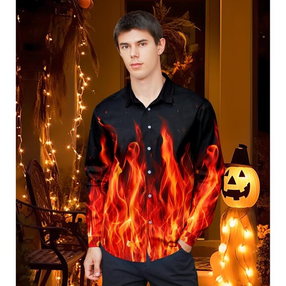 Men's Halloween 1-12 Long Sleeve Button Down Casual Slim Fit Dress Shirts - Picture 2 of 6